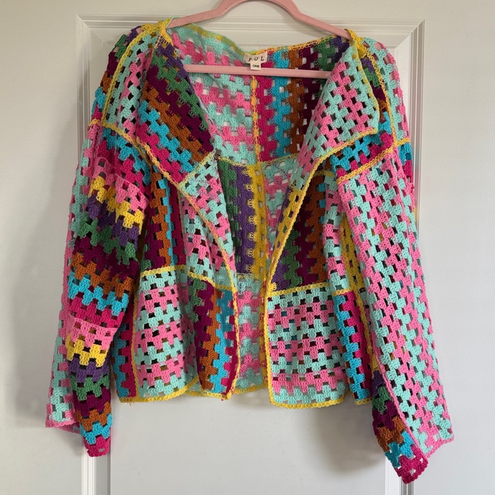 POL Multicolor Crochet Cardigan